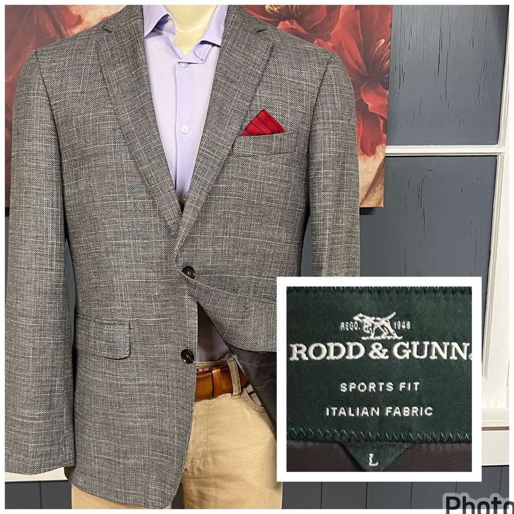 Rodd & Gunn Wool Cotton Linen Hopsack Blazer Sport Coat Mens Sz Large (42R) Gray